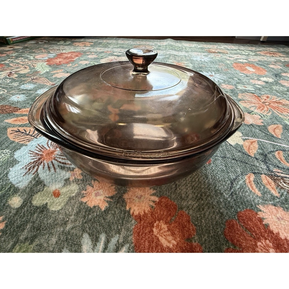 Vintage Pyrex 1.5‎ L Amber Glass Round Casserole Baking Dish 024 With 624-C Lid